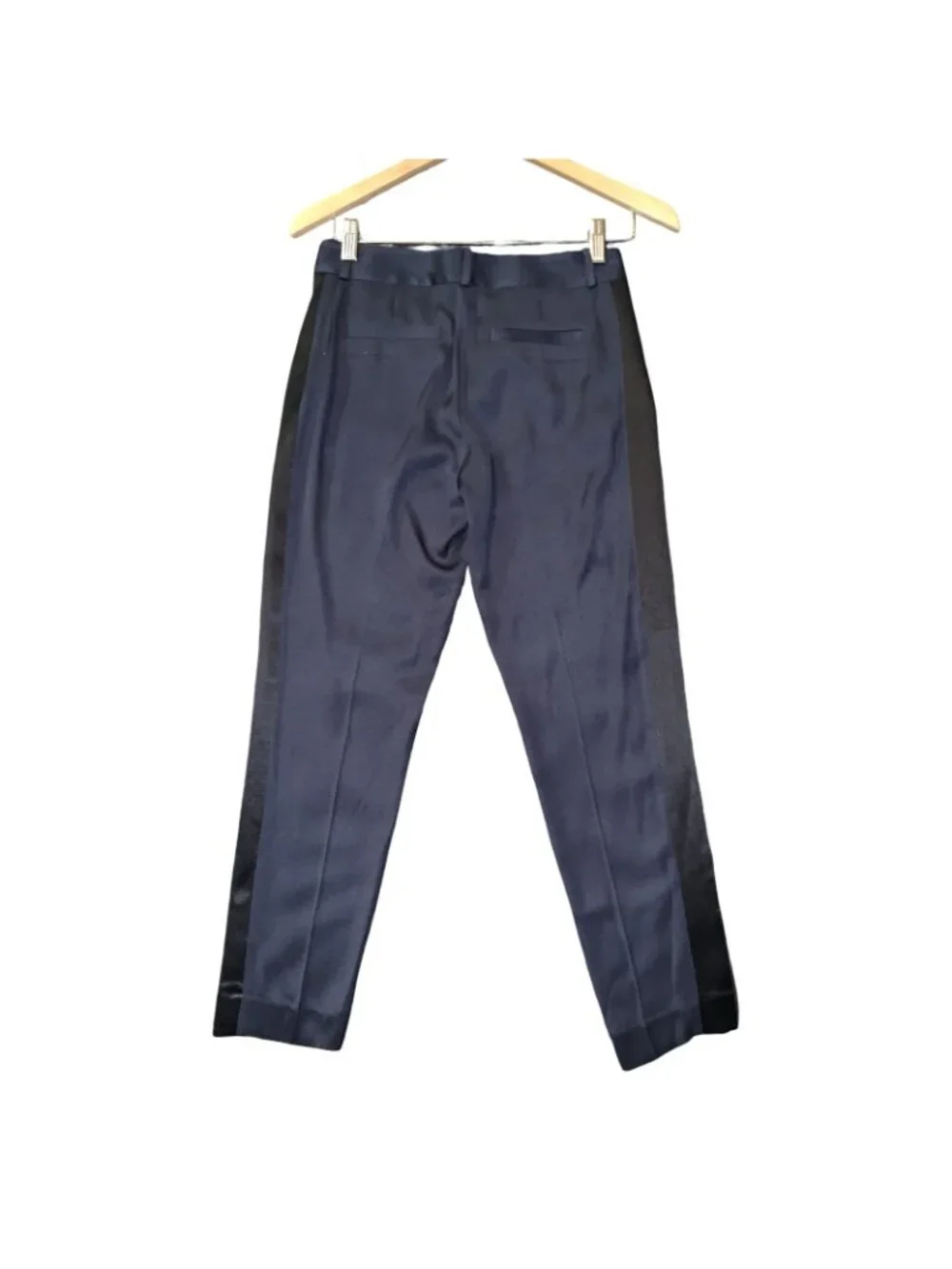 Kate Spade Margaux Tuxedo Pants Women's 0 Navy Side Stripe Silk Blend Ankle Crop